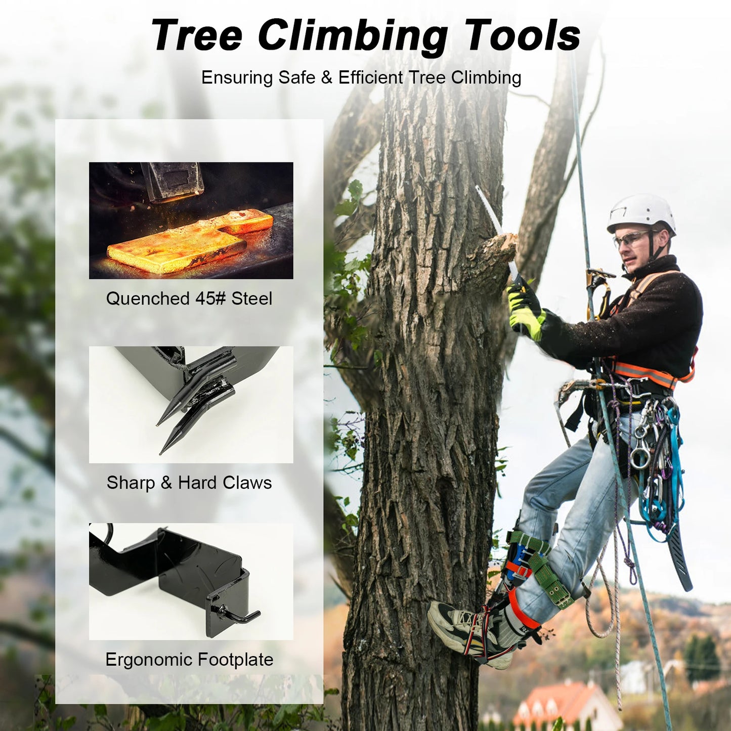 Tree Climbing Spikes Kit With Arborist Gear Harness 220 Lbs