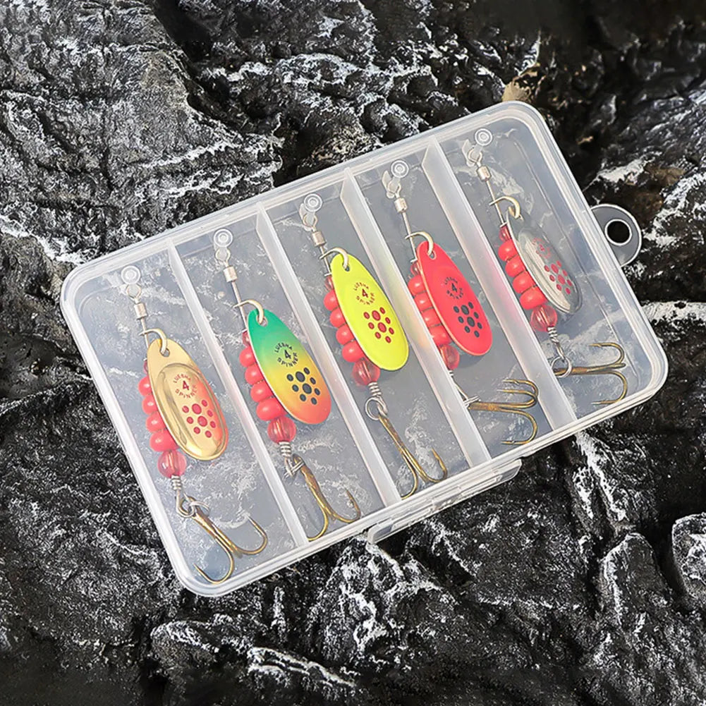 Metal Spoon Spinner Lure Set 5 Pcs With Tackle Box