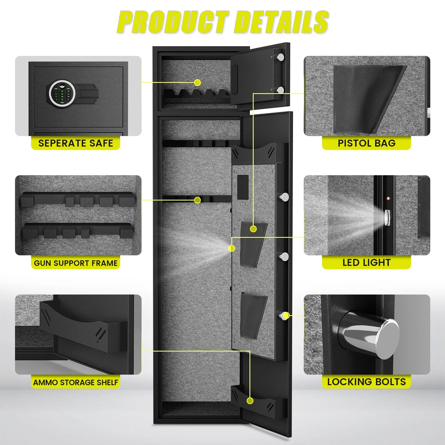 Kavey 2 In 1 Gun Safe With Adjustable Racks Pistol
