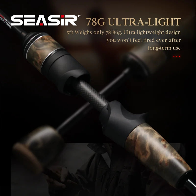 SeaSir Ultralight Carbon Fishing Rods With Solid Wood Handle 1-10g