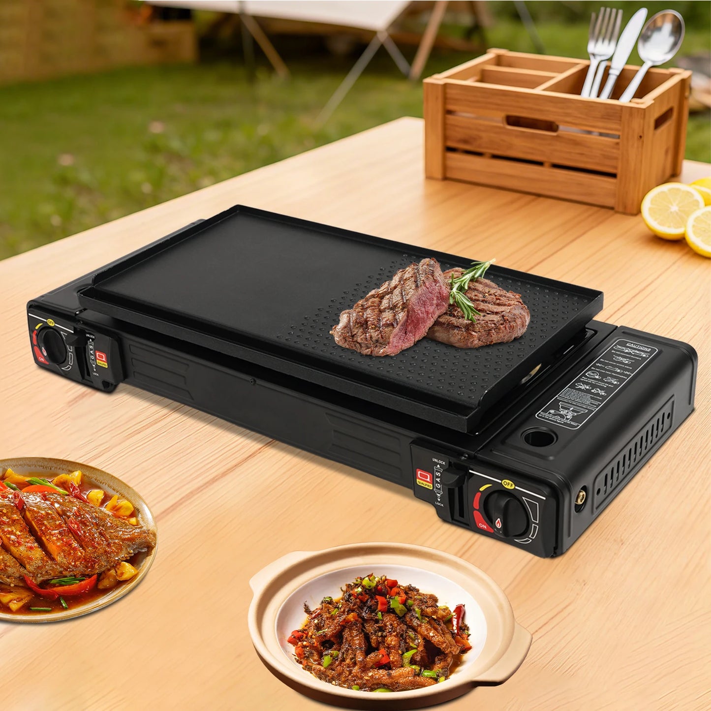 Portable 2 Burner Gas Stove With Piezo Ignition LPG Butane Carry Case