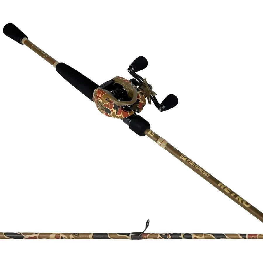 XMSJ Retro Camo One Piece Fishing Rod and Reel Combo