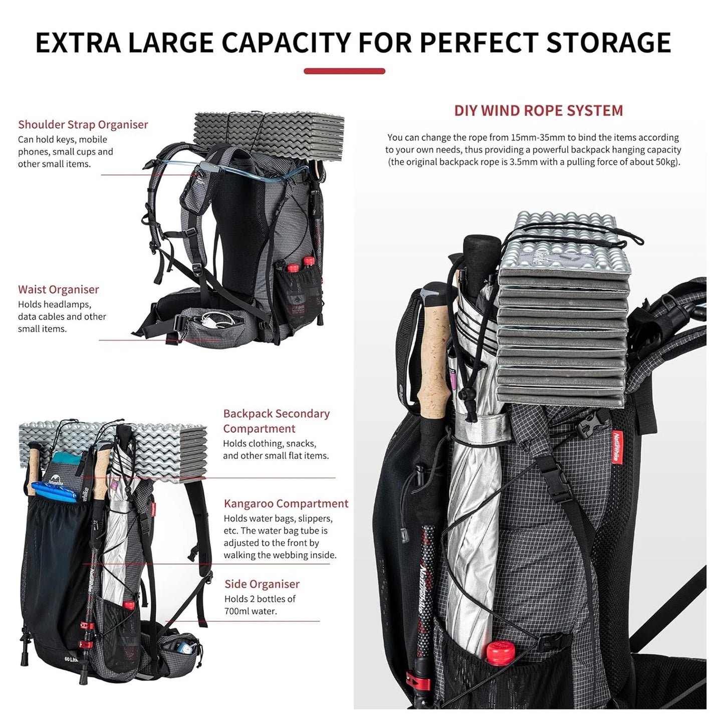 Naturehike Waterproof Mountain Backpack For Hiking Climbing Travel