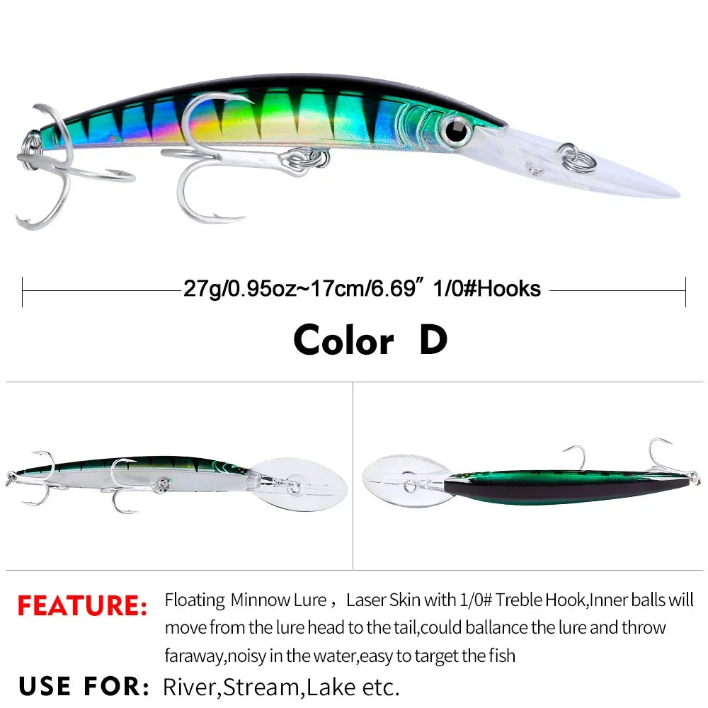 YTYIN Minnow Lure Deep Diving Hard Bait Wobbler Bass Pike