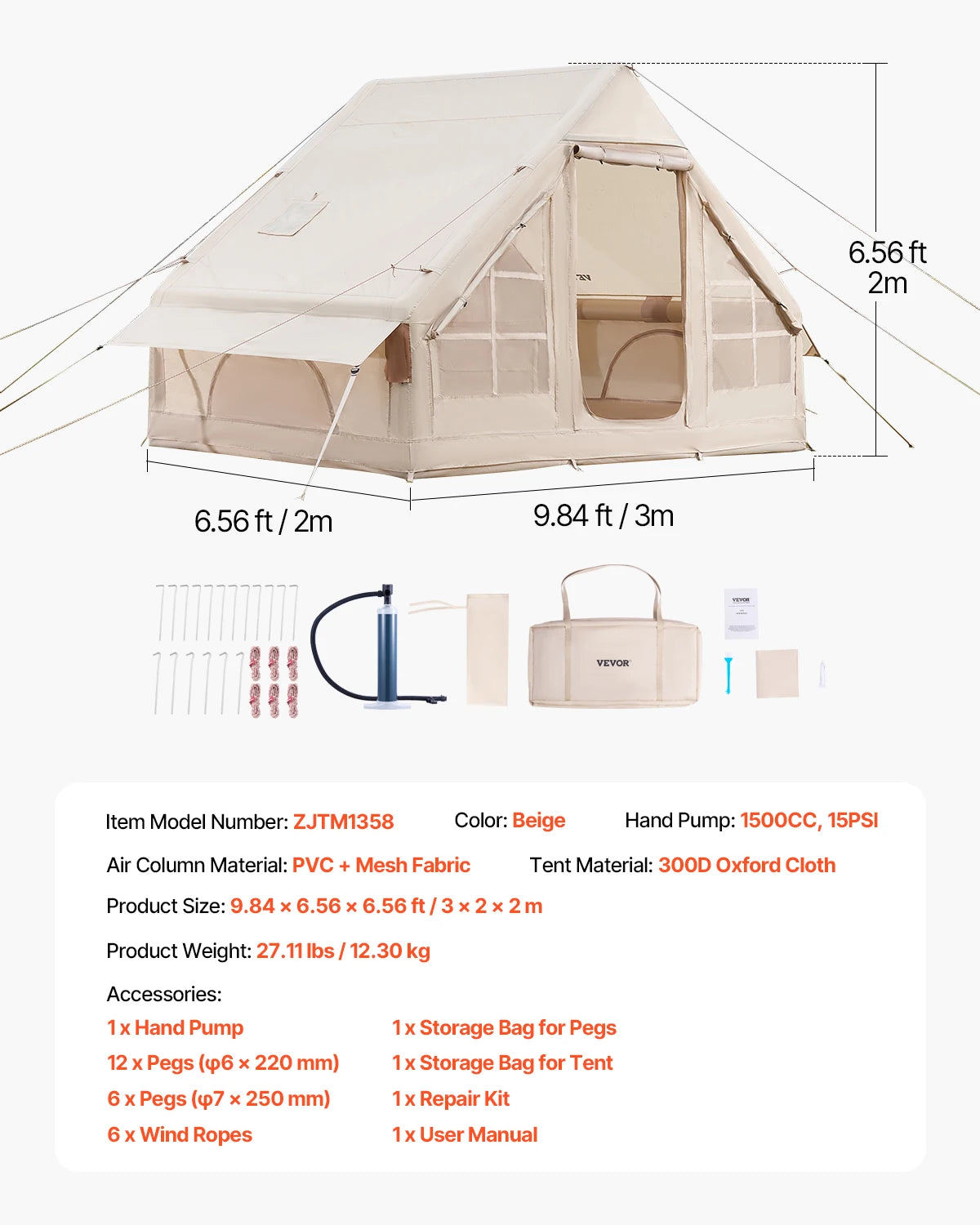 SucceBuy Inflatable Camping Tent With Hand Pump Easy Setup
