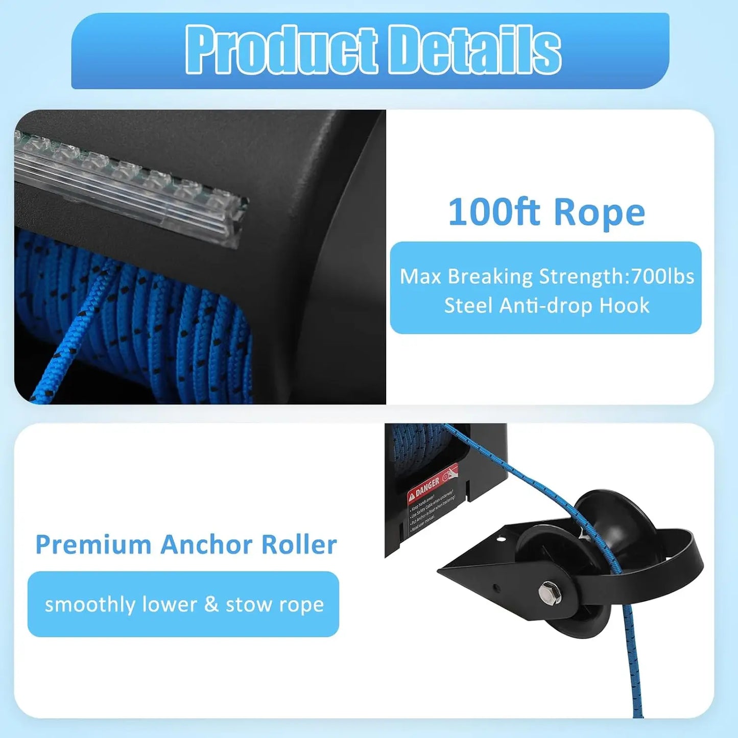 Bymaocar Electric Boat Anchor Winch Kit 12V With Remote Control