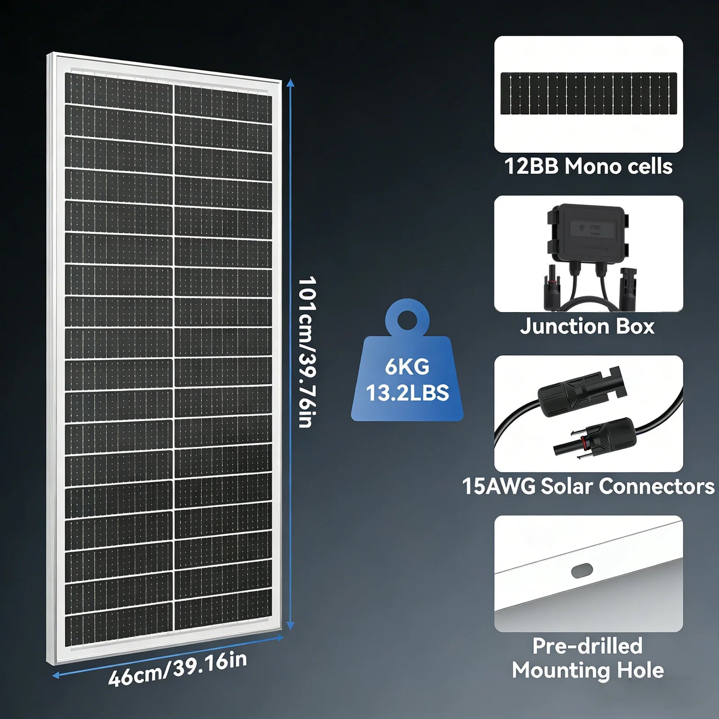Rvpozwer 100W 12V Monocrystalline Solar Panel For RV Trailers