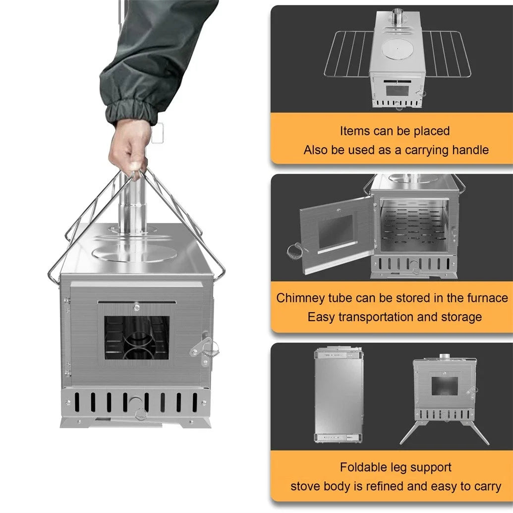 Portable Wood Burning Stove For Outdoor Heating And Cooking Gear