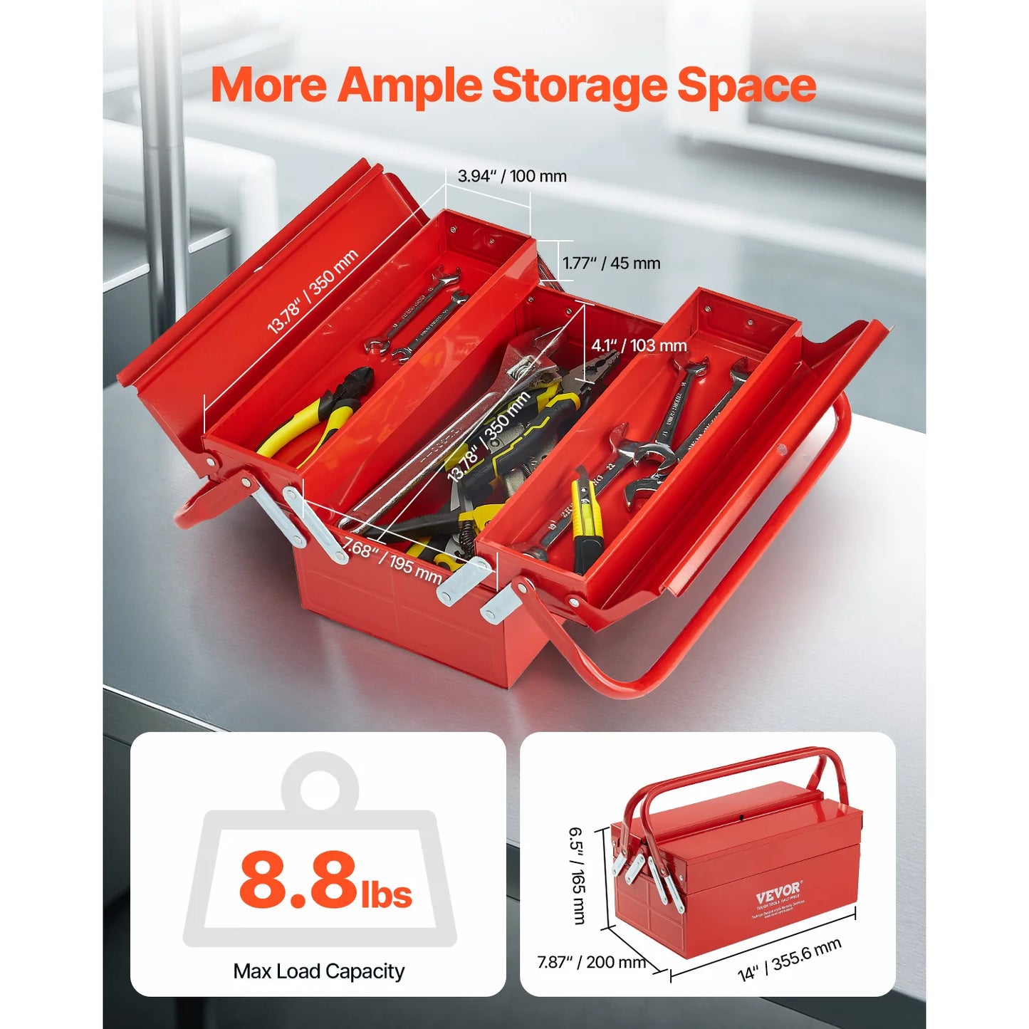 SucceBuy Metal Tool Box 2 Tier 3 Tray Portable Chest With Handle