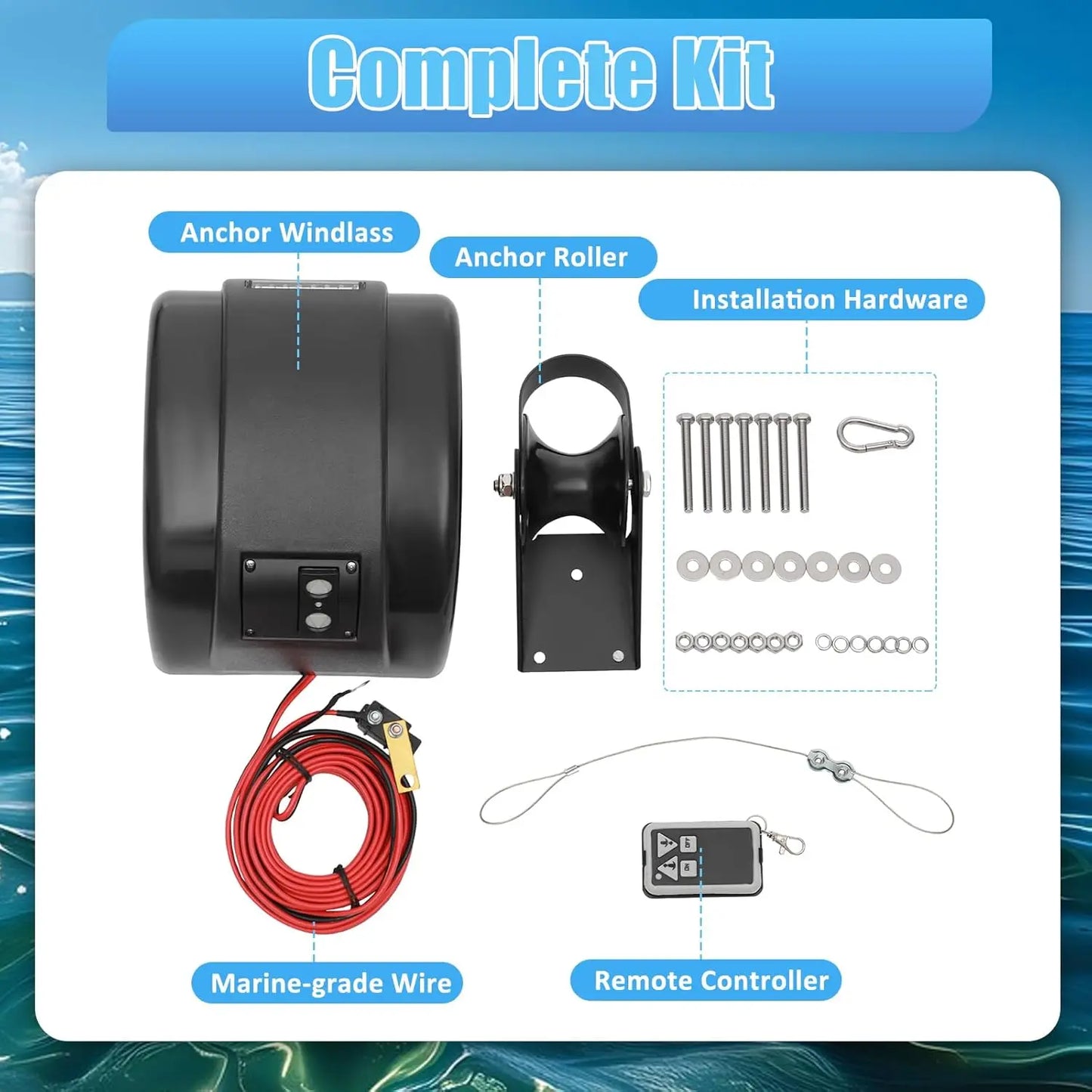 Bymaocar Electric Boat Anchor Winch Kit 12V With Remote Control