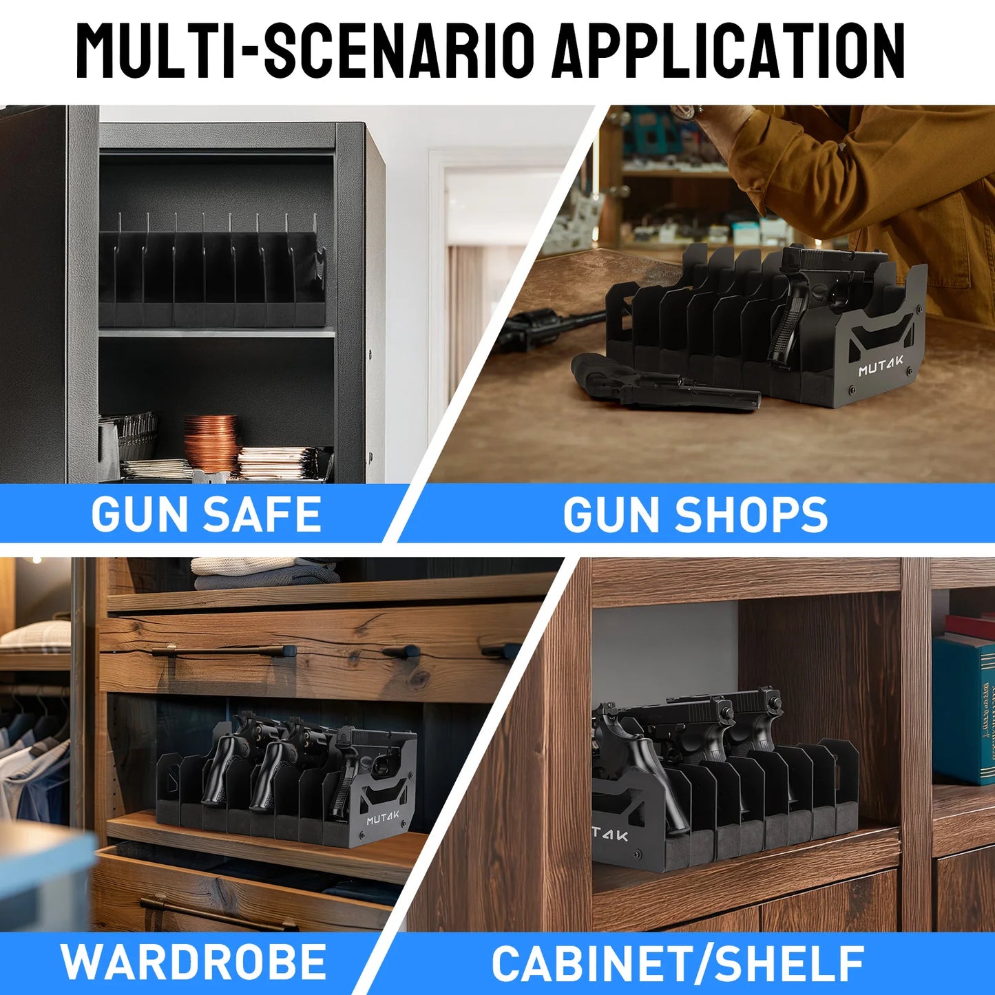Pistol Rack For Gun Safe With Anti Slip Magnetic Strip For 4 6 8 Slots