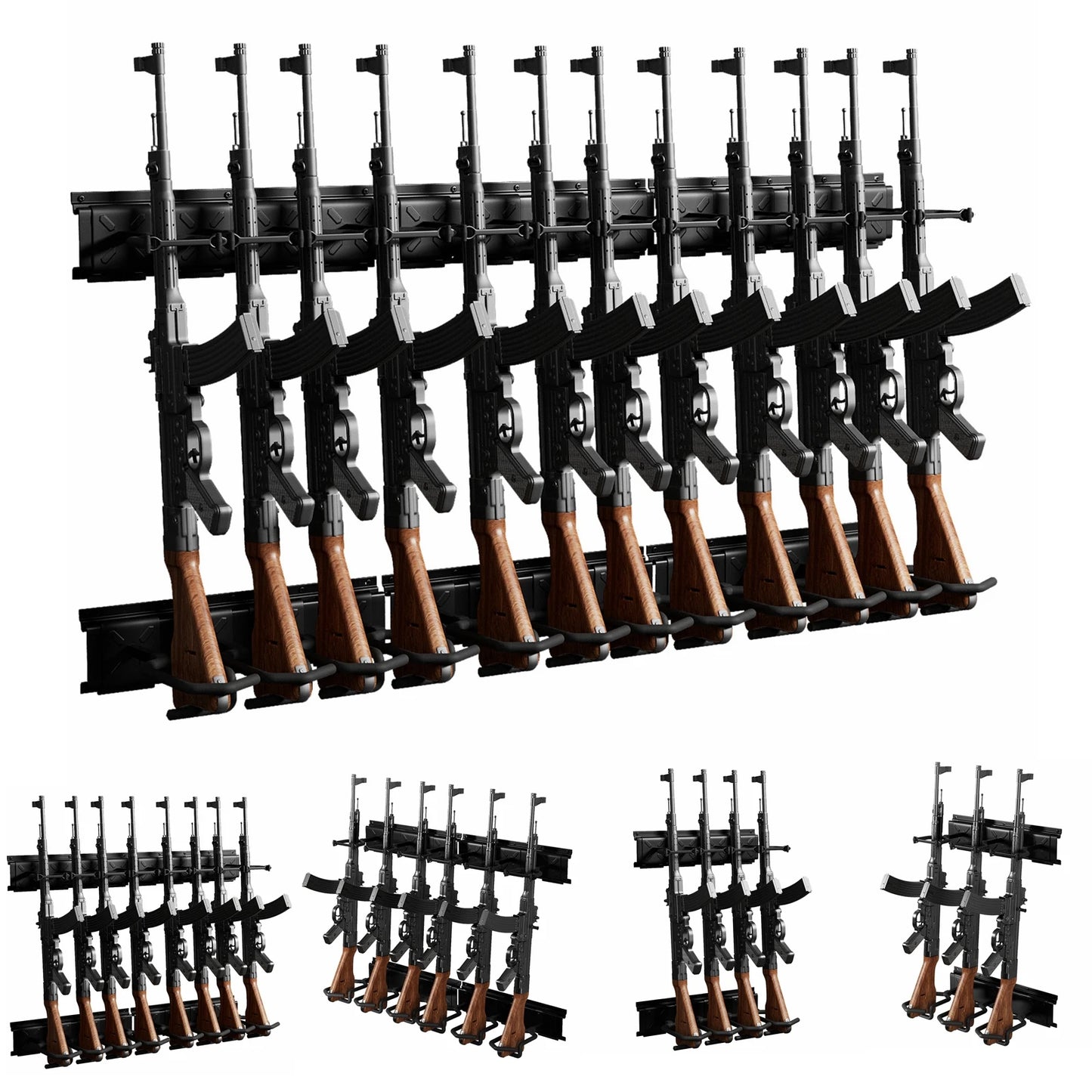 3/4/6/8/12 Slots Long Gun Rack Wall Mounted Shotgun Rack  Adjustable Rifle Storage Holder Rifle Racks 220 Lbs Load Storager