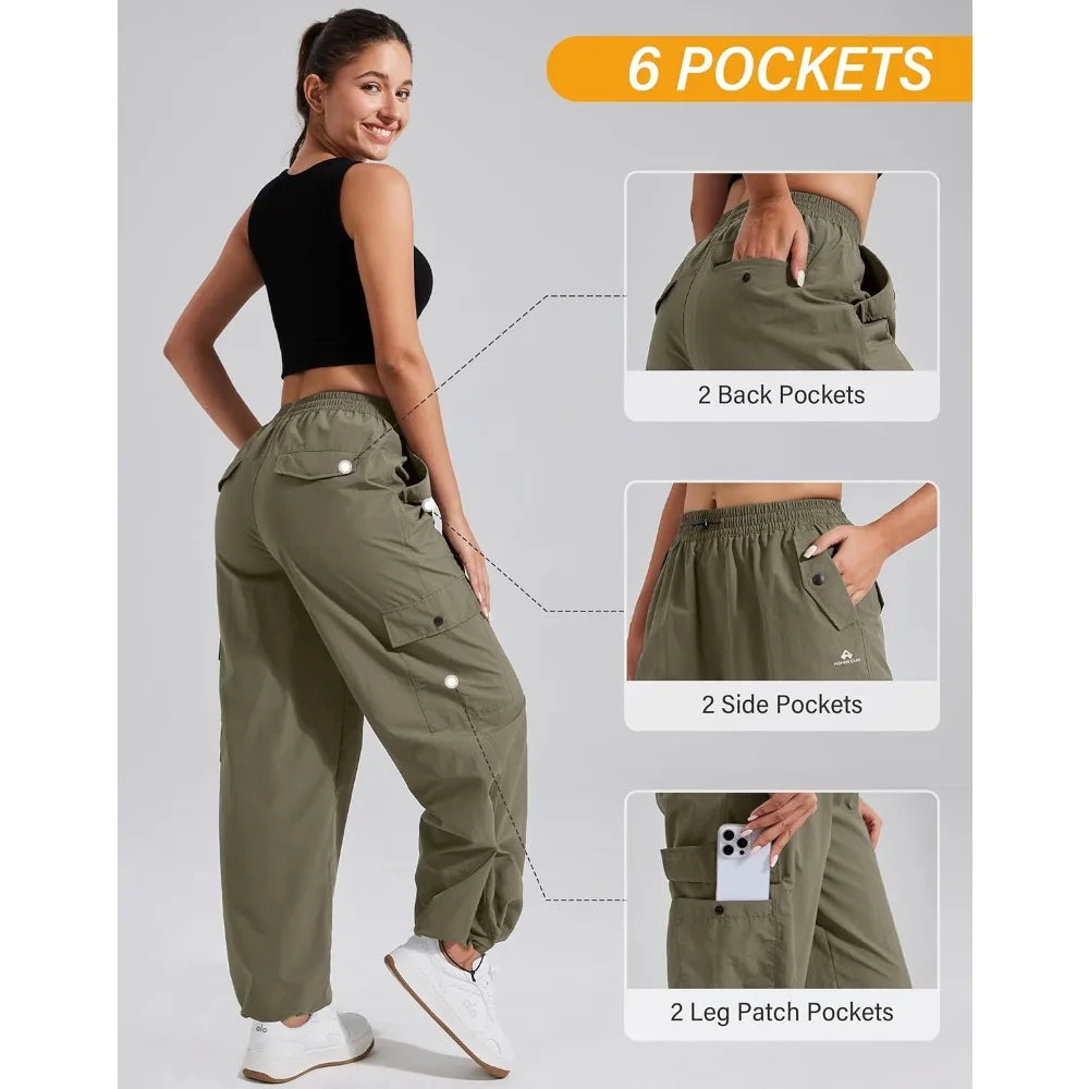 Pioneer Camp Womens Parachute Cargo Pants Baggy High Waisted Quick Dry Hiking