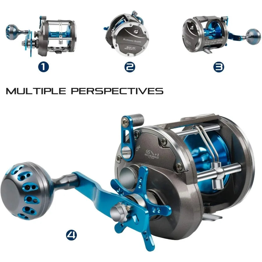 Saltwater Trolling Reel With Level Wind Drag For Boat Fishing