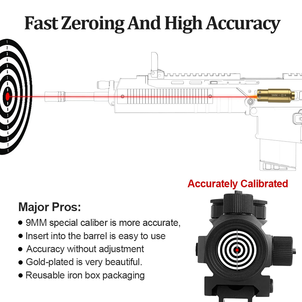 Hign-concerned 9mm Red Dot Bore Sight Laser Cartridge