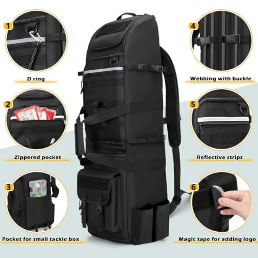 Fishing Backpack With Tactical Molle System Holds 8 Rods