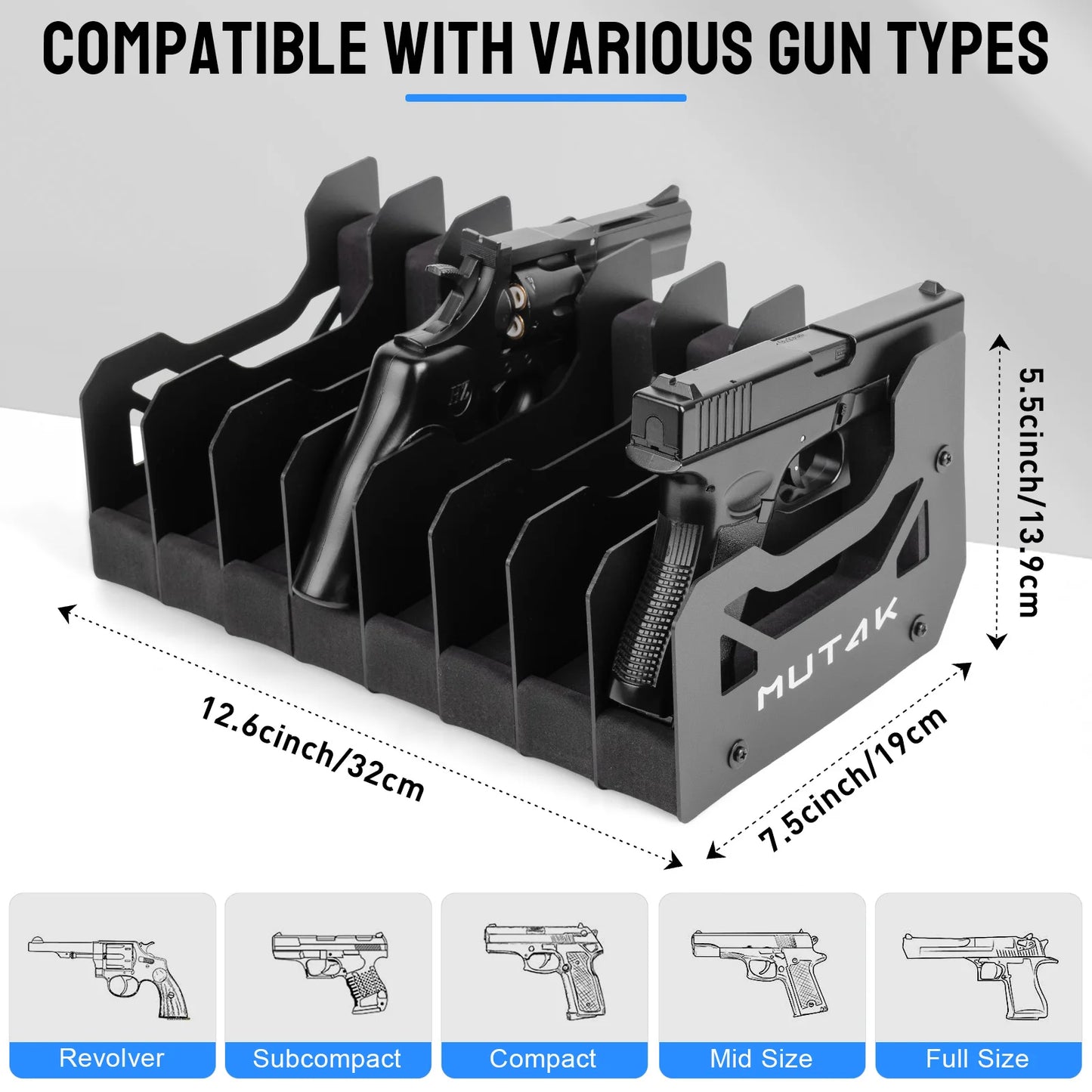 Pistol Rack For Gun Safe With Anti Slip Magnetic Strip For 4 6 8 Slots