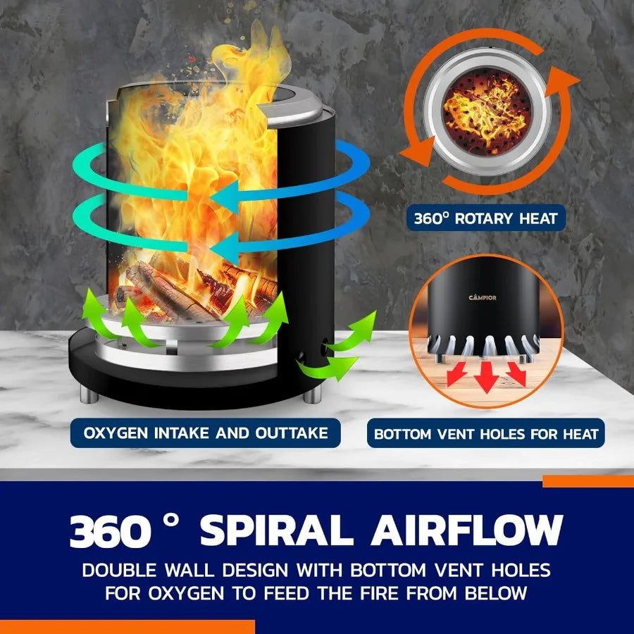 Smokeless Wood Burning Fire Pit Stove For Camping And Outdoor
