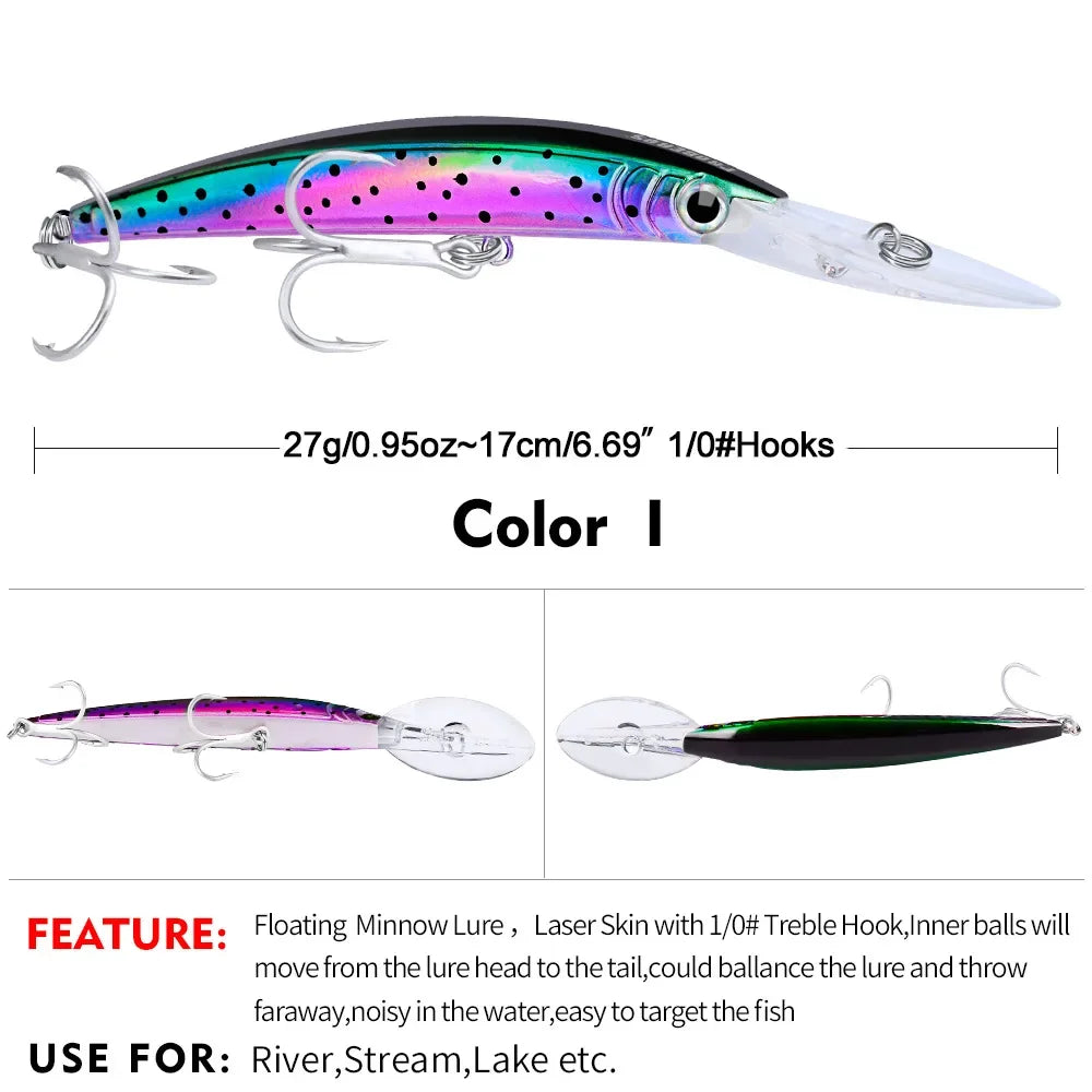 YTYIN Minnow Lure Deep Diving Hard Bait Wobbler Bass Pike