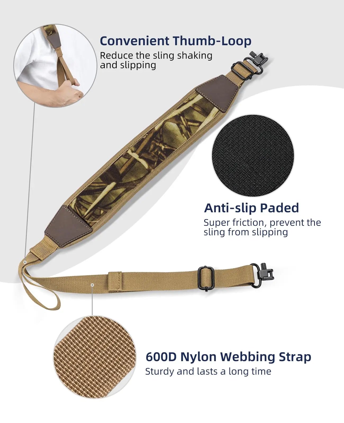 CVLIFE EZshoot Two Point Sling Swivels Neoprene Padded Rifle Sling