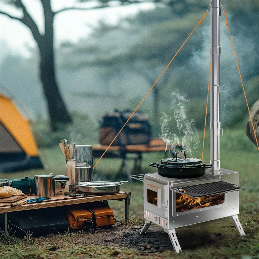 Portable Wood Burning Stove For Outdoor Heating And Cooking Gear
