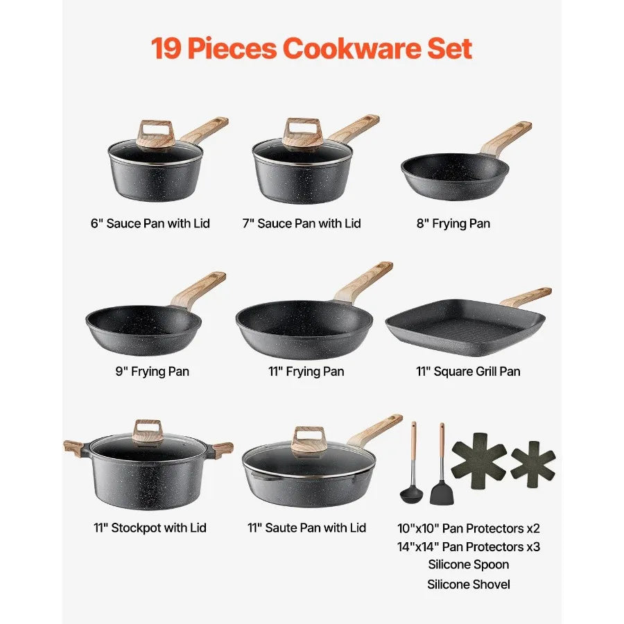 High Concerned Chemical 19 Piece Pots And Pans Nonstick Set