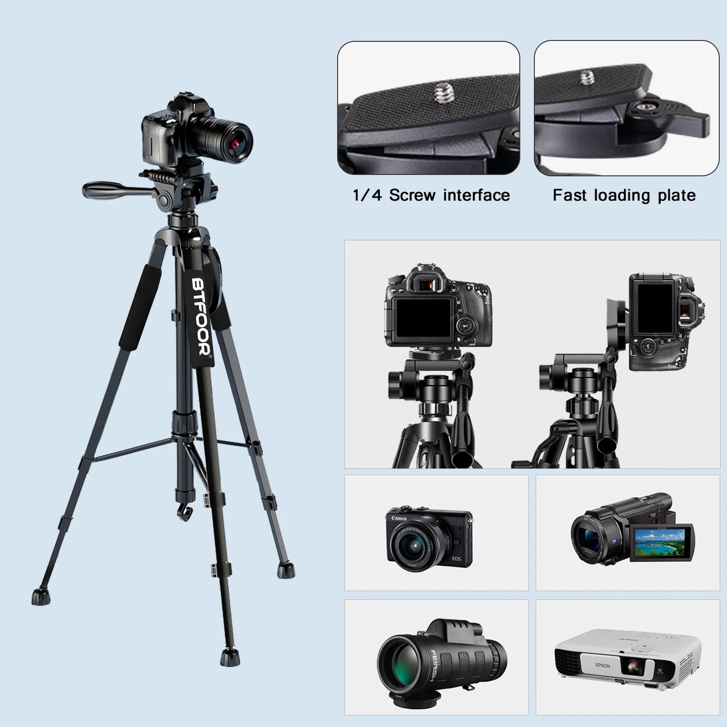 BAODEL Travel Digital Camera Tripod Pan Head Phone Mount DSLR