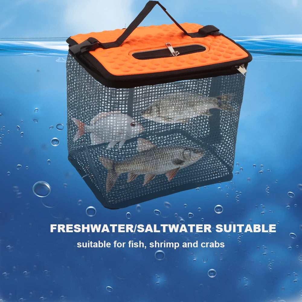 Floating Fish Basket Collapsible Minnow Bucket Portable Mesh For Catching Fish