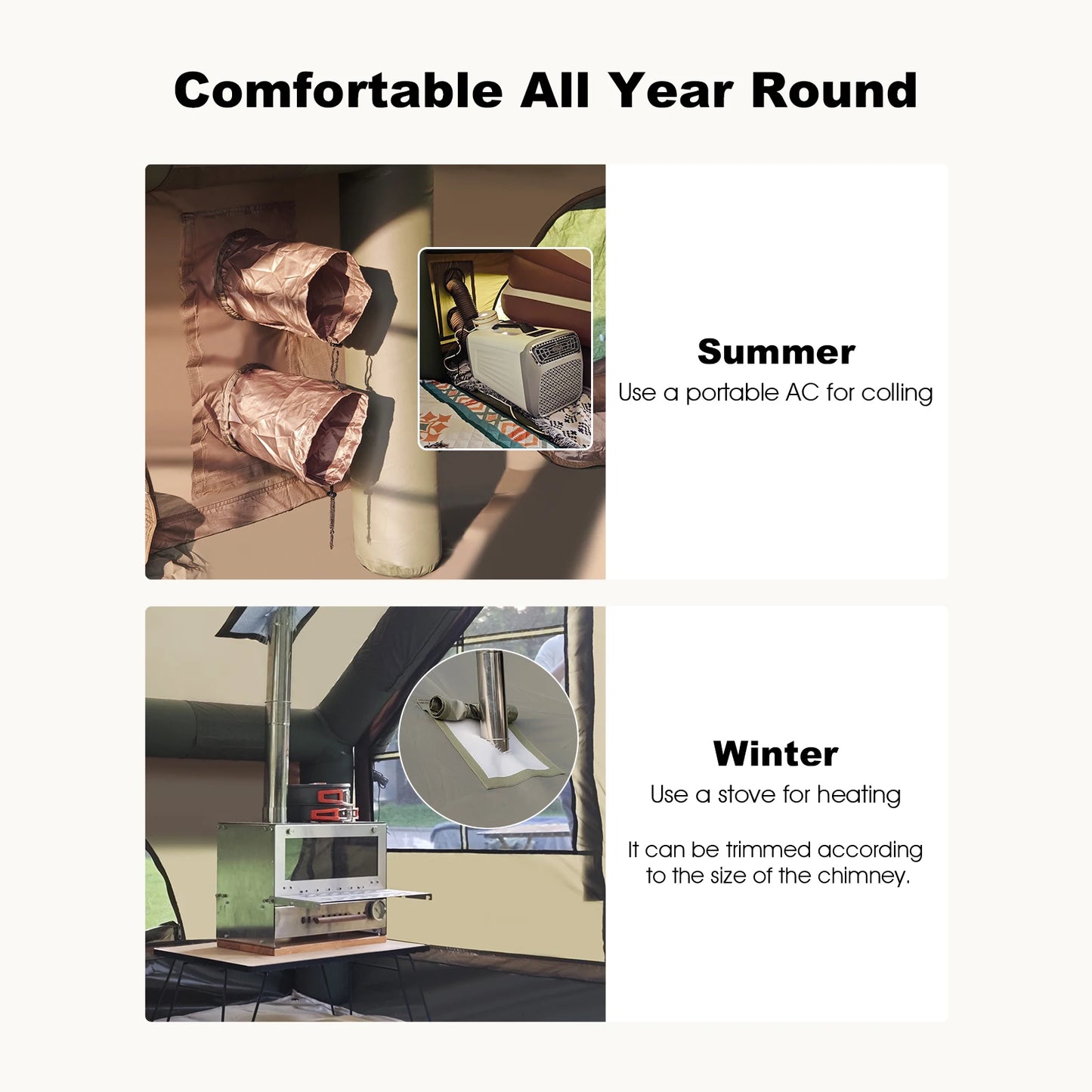 SENLEETO Waterproof Inflatable Camping Tent 4 Season Glamping With Chimney