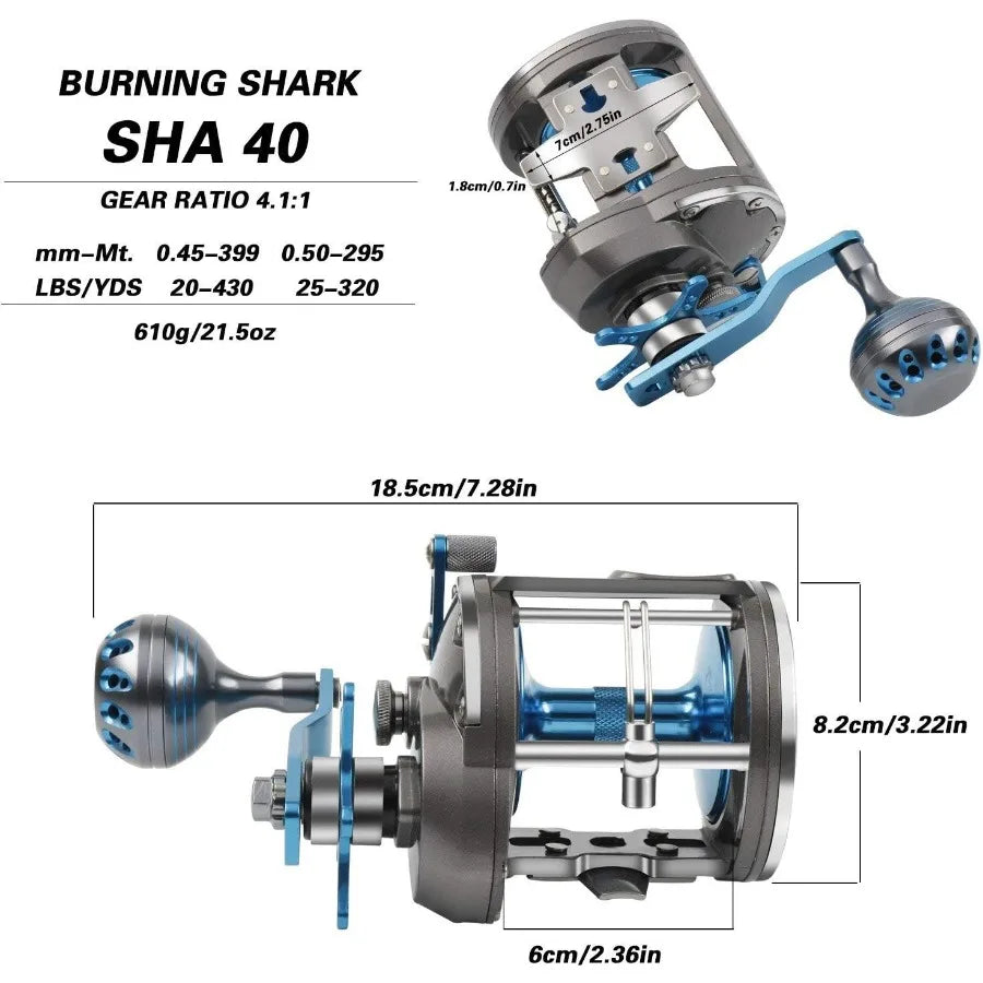 Saltwater Trolling Reel With Level Wind Drag For Boat Fishing