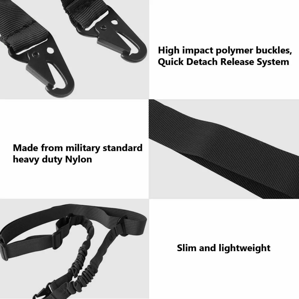 Two Points Rifle Sling With Length Adjuster And Metal Hook
