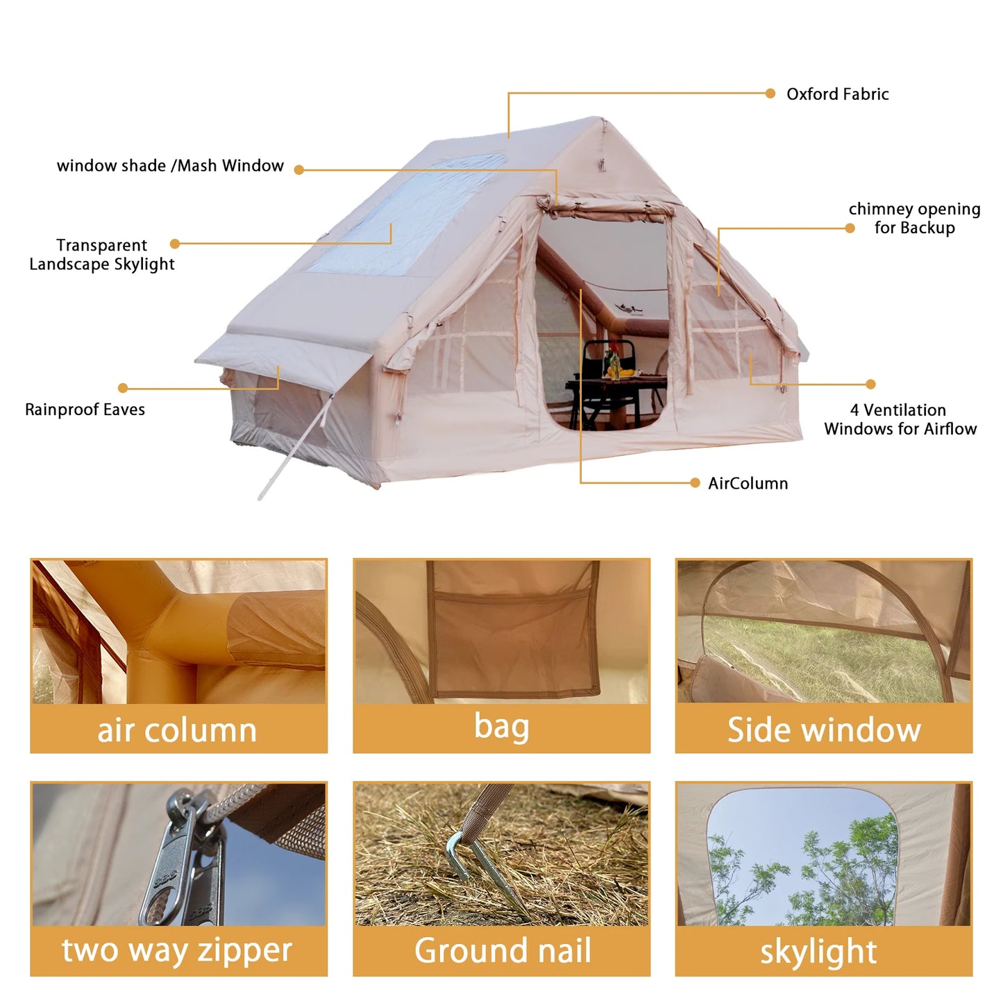 Pakicetus Inflatable Tent With Skylight Quick Setup 4 To 6 People
